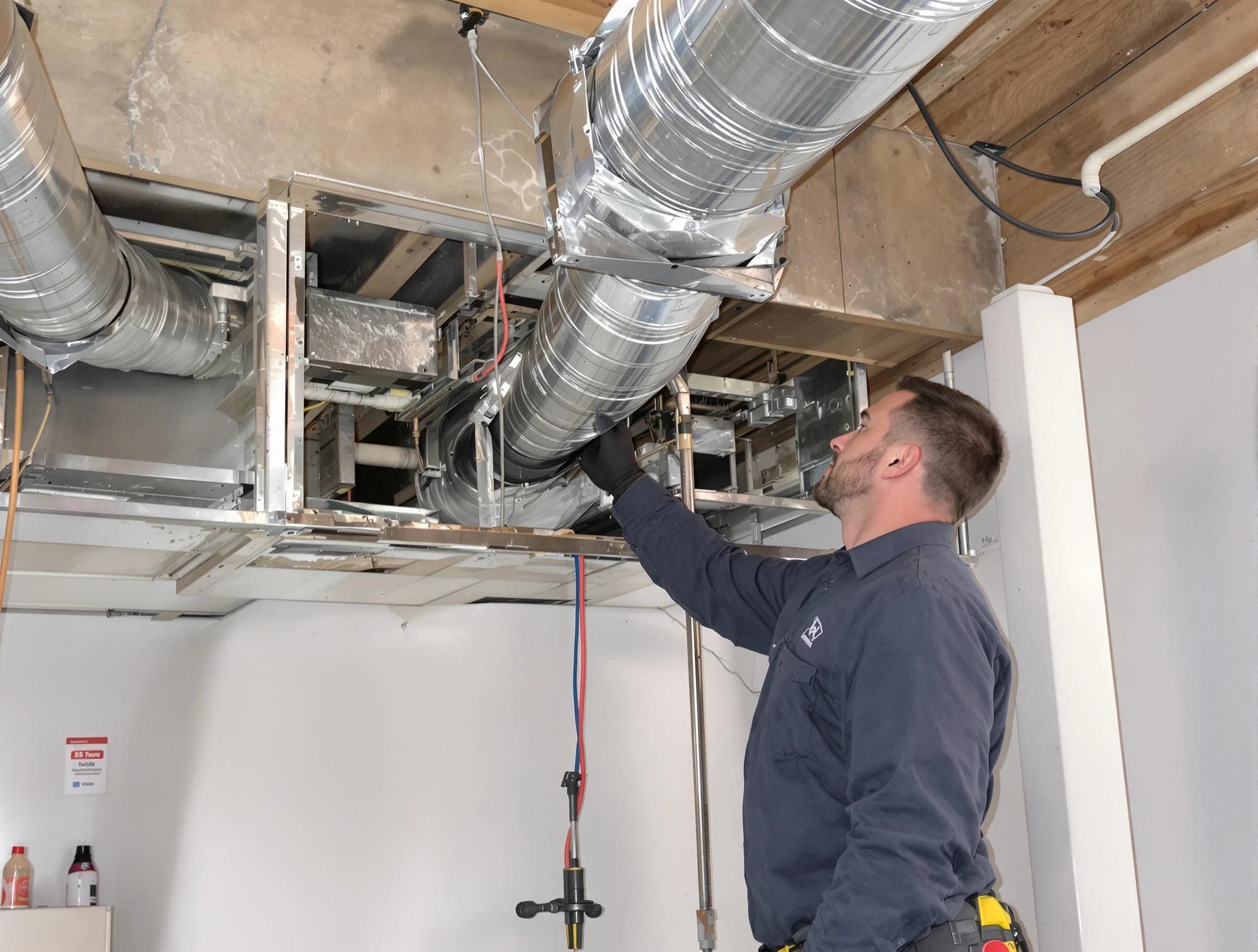 Oak Hill Air Duct Cleaning technician performing professional air duct repair using specialized tools in Oak Hill