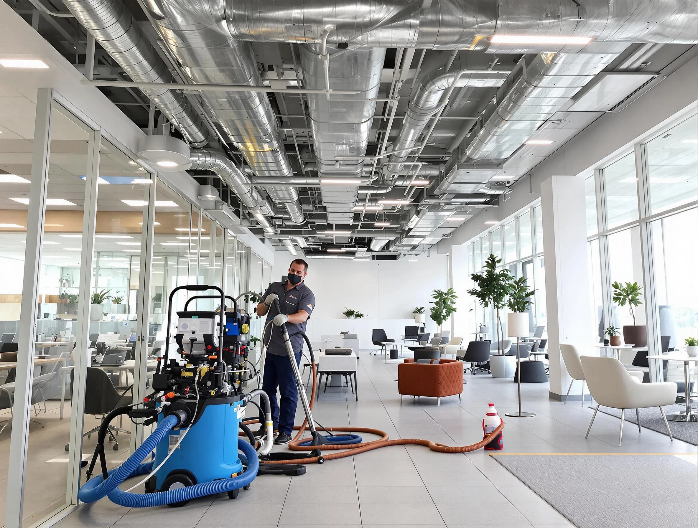 Oak Hill Air Duct Cleaning team conducting comprehensive commercial duct cleaning at a business location in Oak Hill