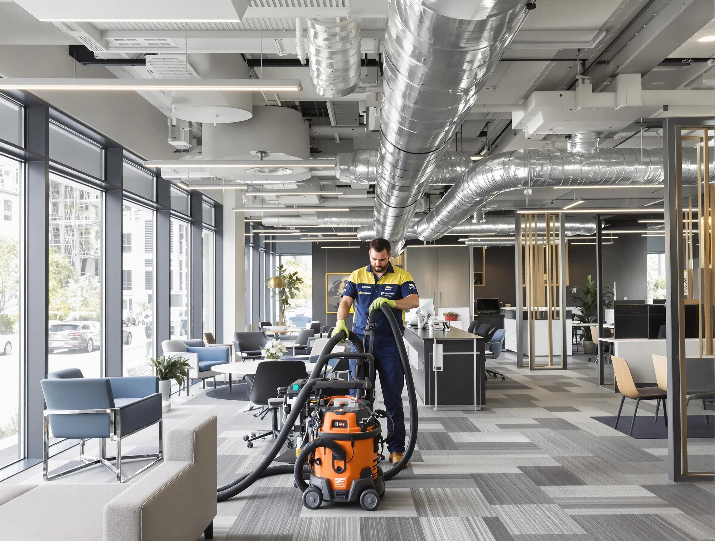 Oak Hill Air Duct Cleaning team performing thorough commercial duct cleaning at a Oak Hill business center